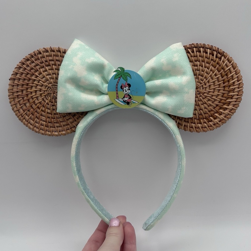 Disney Minnie Mouse Wicker Ears Headband with Mint Bow